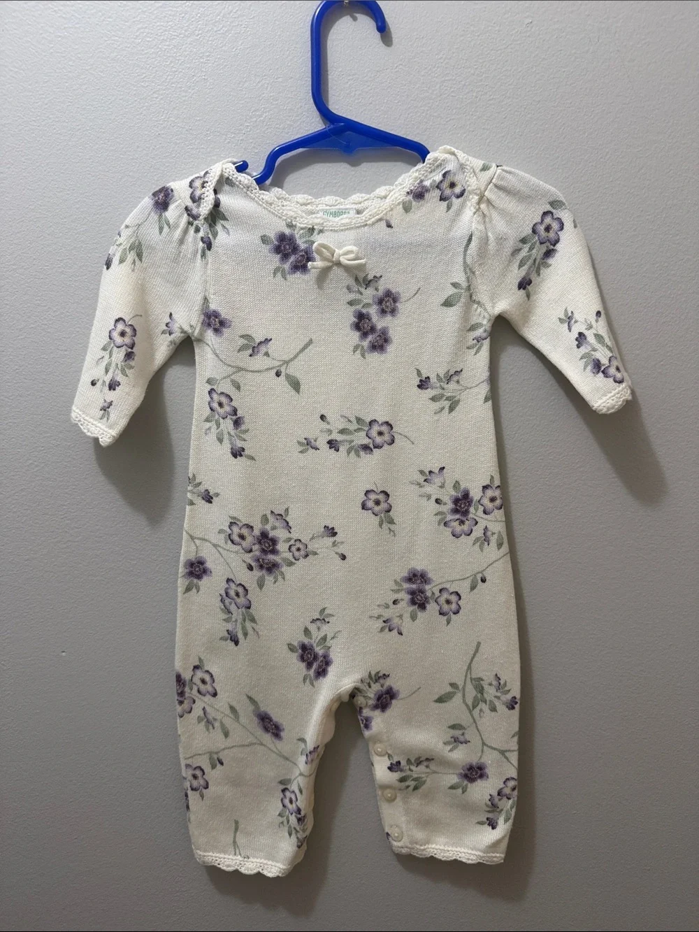 Gymboree Cream One-Piece Romper with Purple Floral Print